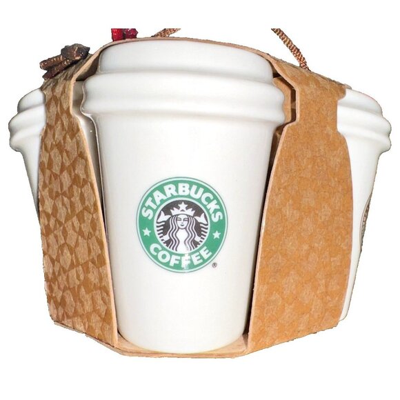 Starbucks Holiday Ceramic Ornament Set of 4 Christmas Coffee To Go Tumblers Coll - Picture 8 of 16